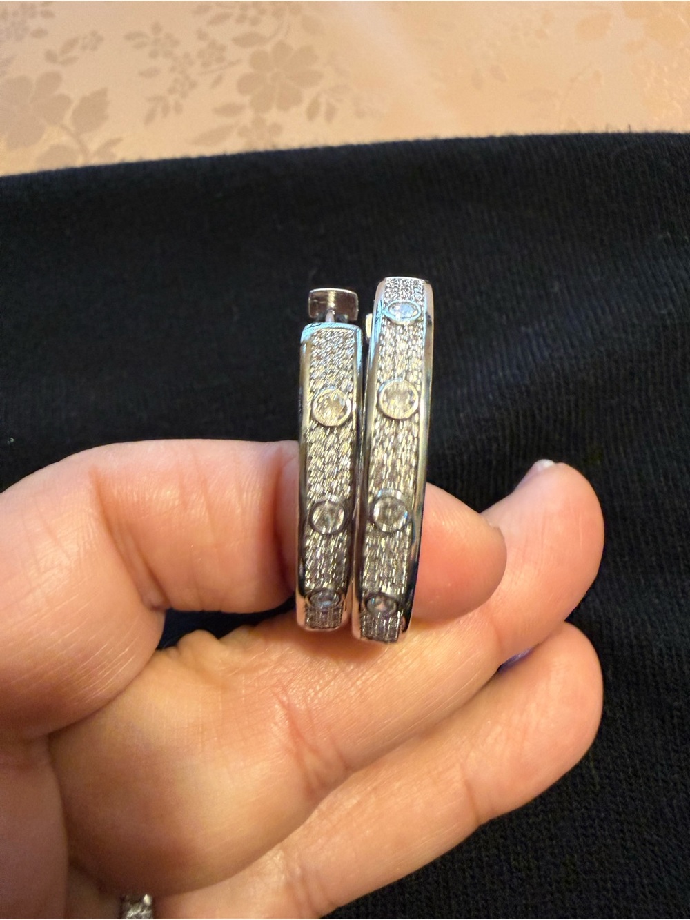 Silver-Tone Embellished Hoop Earrings New